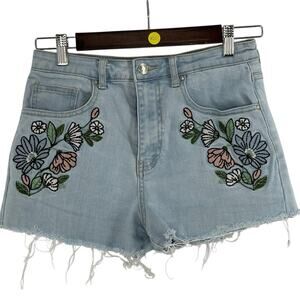 Forever 21 Floral Embroidered Denim Cutoff Shorts Size 27